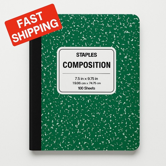 Staples Composition Notebook 7.5x9.75 Green College Ruled 100 Sheets ST55066 - Picture 1 of 3